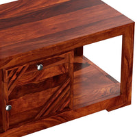Timber Taste Sheesham Wood ALFA Centre Coffee Table with 1 Drawer One Door Cupboard and 2 Open Shelves (Honey Finish)