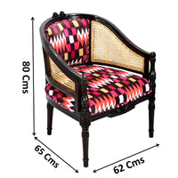 TimberTaste CANE Red Abstract Design Lounge Cafetaria Accent Patio Chair Solid Wood Walnut Finish Frame