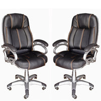 TimberTaste Pair of LILLY Black Golden Stitch Directors, Executive, Boss, conference high back office chair (Set of 2).