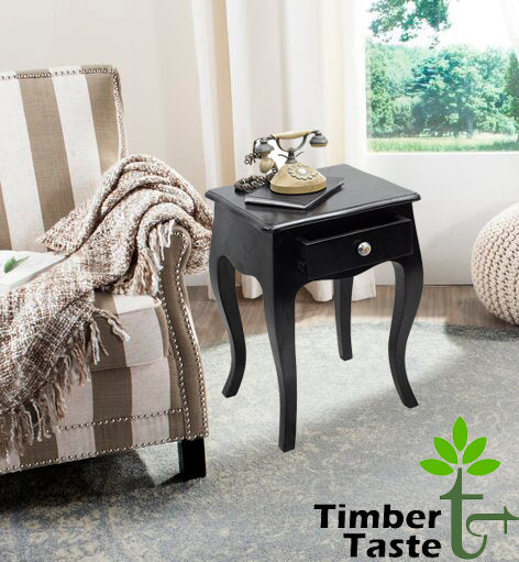 TimberTaste Solid Wood 1 Draw LOPAZ Side End Corner Table Dark Walnut Finish
