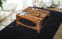 Timbertaste Sheesham Solid Wood Oval Natural Teak Finish Coffee Center Table Teapoy