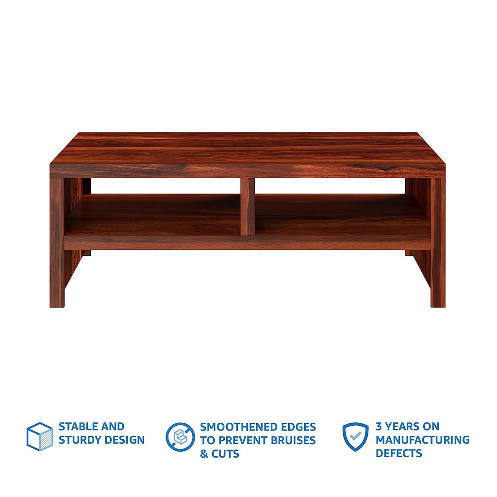 Timber Taste Sheesham Wood Center Table | Coffee Table with 2 Open Shelves