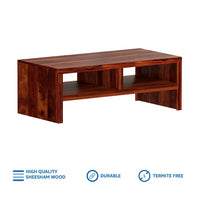 Timber Taste Sheesham Wood Center Table | Coffee Table with 2 Open Shelves