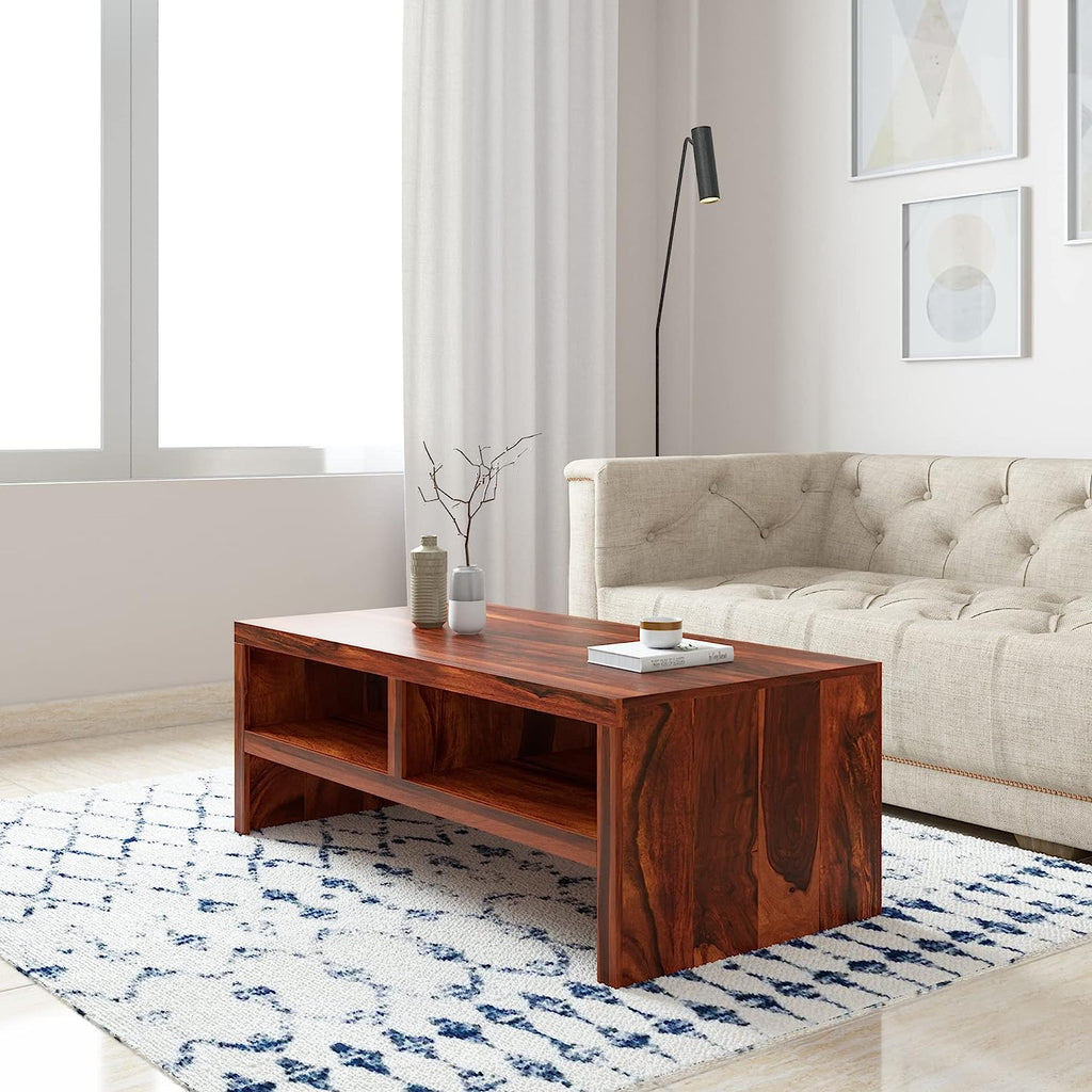 Timber Taste Sheesham Wood Center Table | Coffee Table with 2 Open Shelves