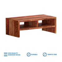 Timber Taste Sheesham Wood Center Table | Coffee Table with 2 Open Shelves