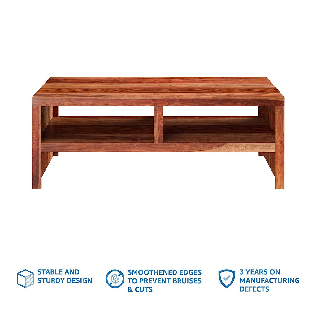 Timber Taste Sheesham Wood Center Table | Coffee Table with 2 Open Shelves
