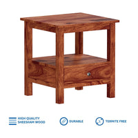 Timber Taste Sheesham Wood Side Table with 1 Drawer and 1 Open Shelf