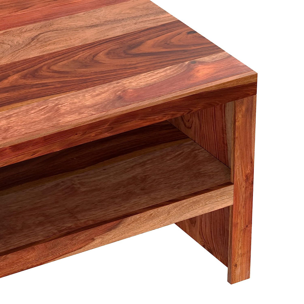 Timber Taste Sheesham Wood Center Table | Coffee Table with 2 Open Shelves