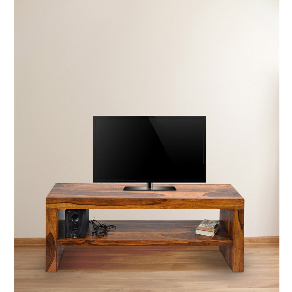 TImberTaste MALU Solid Wood TV Entertainment Unit  (Finish Color - Natural Teak).