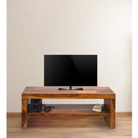 TImberTaste MALU Solid Wood TV Entertainment Unit  (Finish Color - Natural Teak).