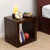 TimberTaste Sheesham Wood CUBO Side End Table Cube Style Dark Walnut Finish