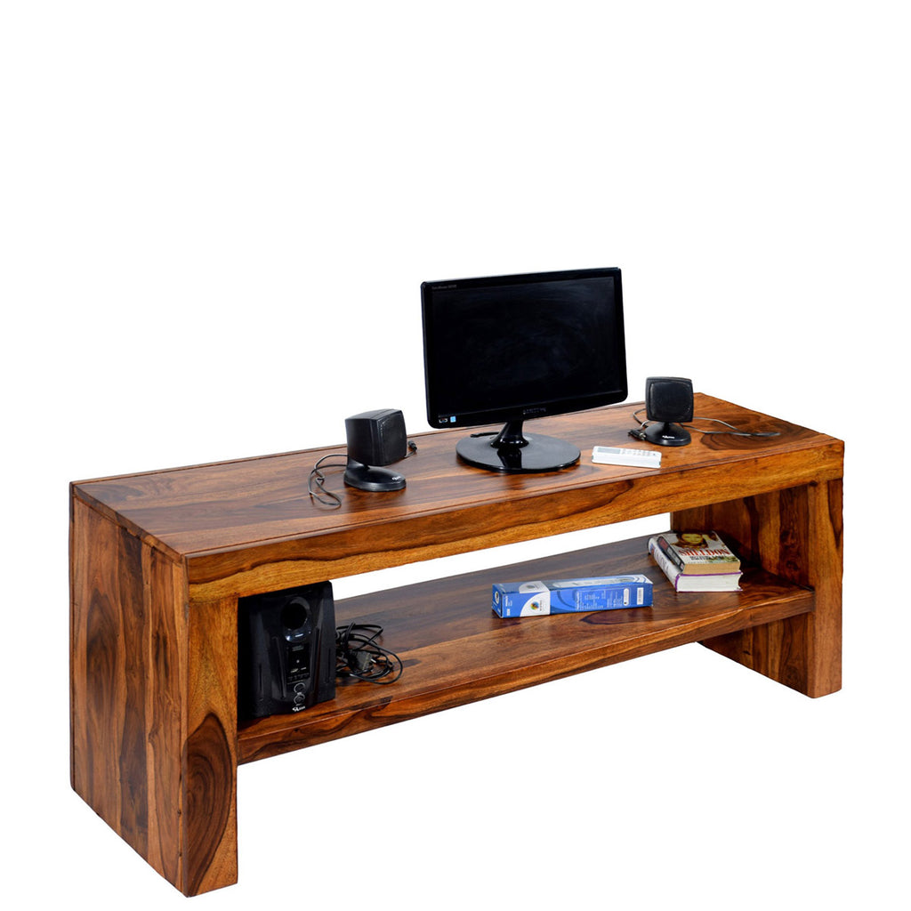 TImberTaste MALU Solid Wood TV Entertainment Unit  (Finish Color - Natural Teak).