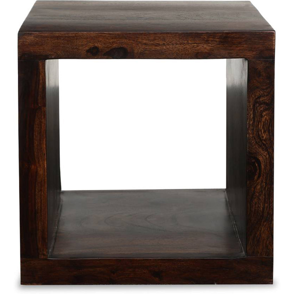 TimberTaste Sheesham Wood CUBO Side End Table Cube Style Dark Walnut Finish