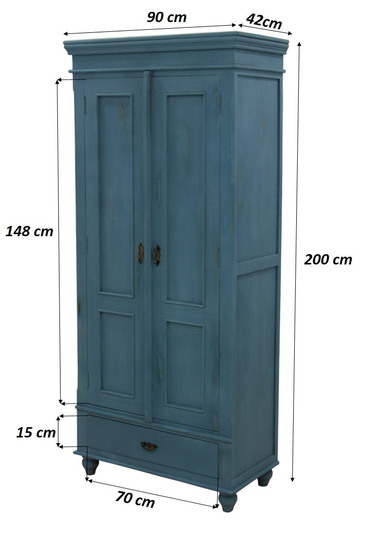 Timbertaste Nayeli Antique Blue Distressed Wardrobe With Mango Frame And Mdf Shelves For Bedroom | Home Furnishing