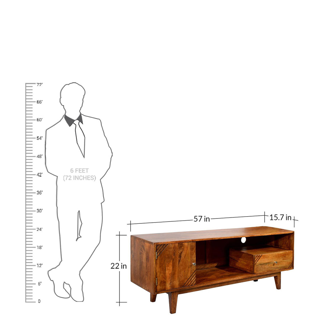 TimberTaste Solid Wood SHABY 1.45 Meter 1 Door 1 Draw TV Unit Cabinet Entertainment Stand (Two Tone Finish).