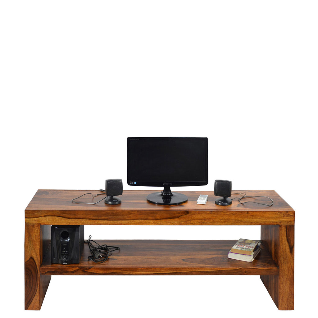 TImberTaste MALU Solid Wood TV Entertainment Unit  (Finish Color - Natural Teak).