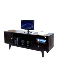 TimberTaste Solid Wood SHABY 1.45 Meter 1 Door 1 Draw TV Unit Cabinet Entertainment Stand (Dark Walnut Finish).