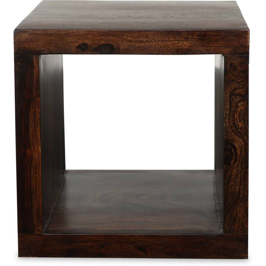 TimberTaste Sheesham Wood CUBO Side End Table Cube Style Dark Walnut Finish