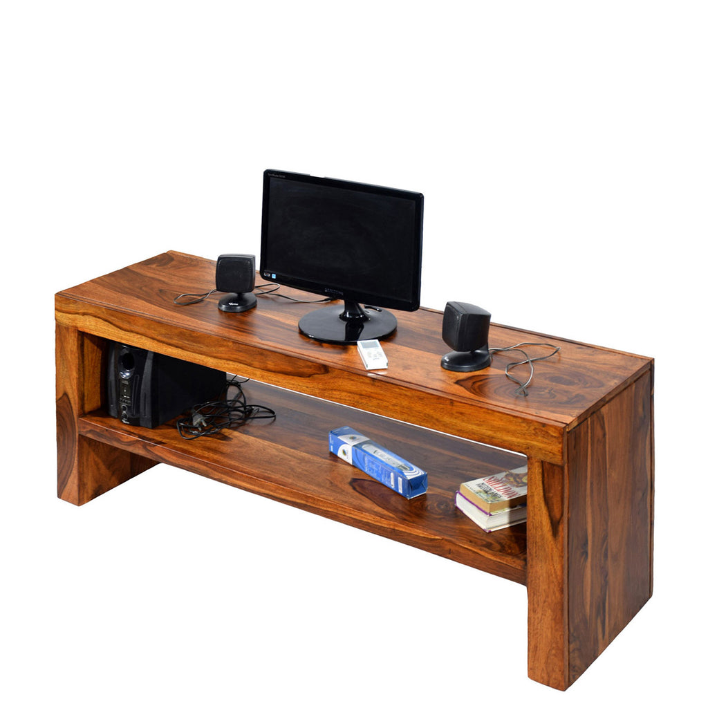 TImberTaste MALU Solid Wood TV Entertainment Unit  (Finish Color - Natural Teak).