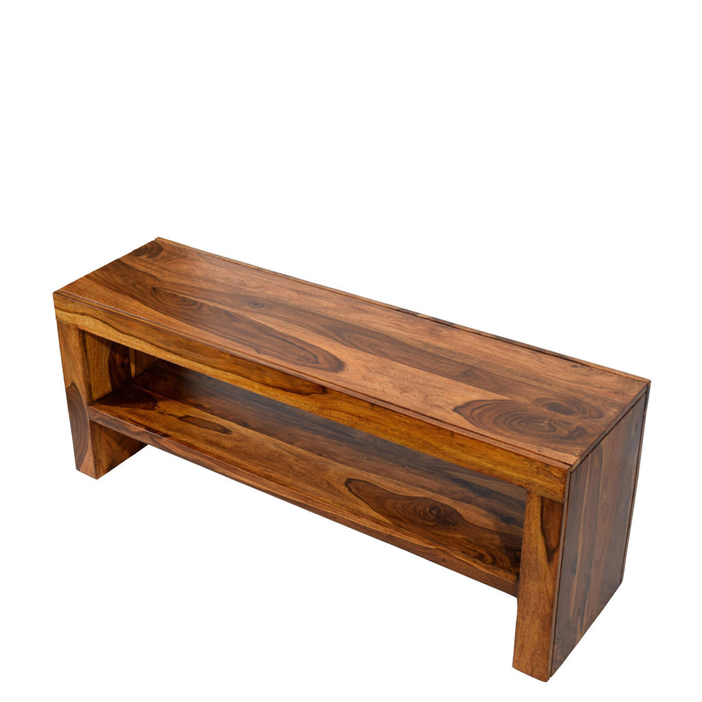 TImberTaste MALU Solid Wood TV Entertainment Unit  (Finish Color - Natural Teak).