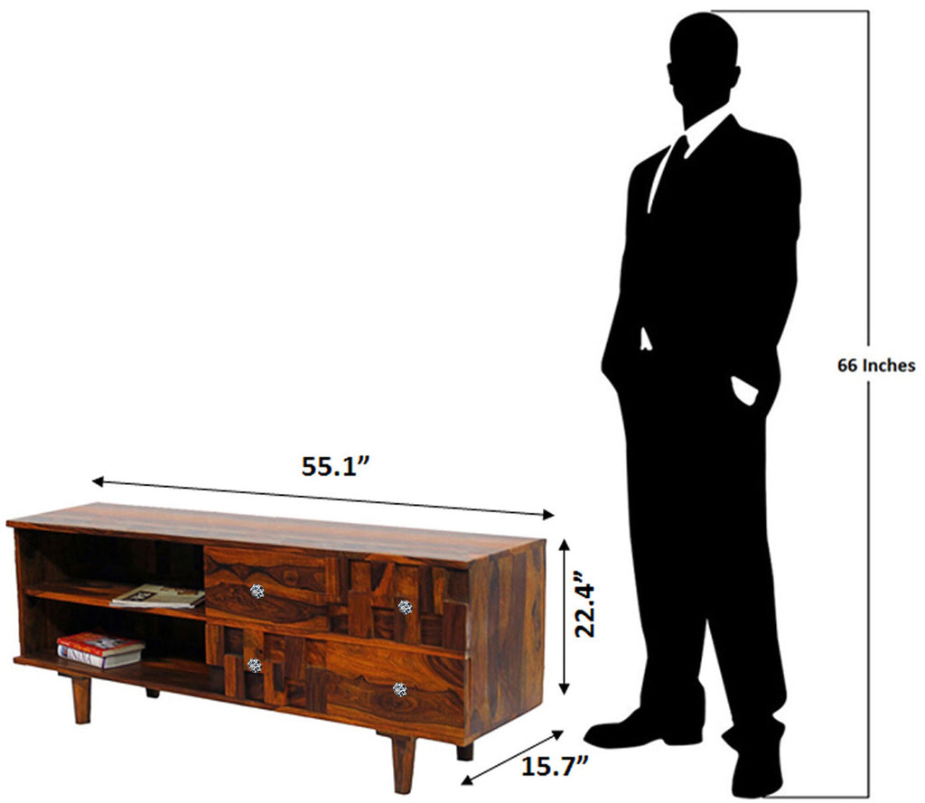 TimberTaste Sheesham Wood ANNA TV Cabinet Natural Teak finish