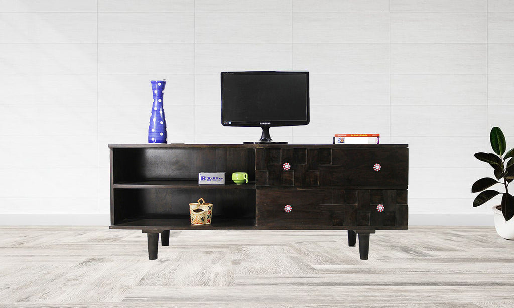 TimberTaste Sheesham Wood ANNA TV Cabinet Walnut Finish