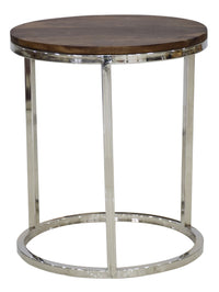 Timbertaste Solid Sheesham Wood Top Steel legs Olympia Round Accent Side Table (Provincial Teak)