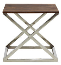 Timbertaste Solid Sheesham Wood Top Stainless Steel Cross legs Jui Accent Side Table ( Provincial Teak)