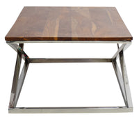 TimberTaste Solid Sheesham Wood Top Stainless Steel Base Gebi Coffee Table ( Provincial Teak) l Home Furniture| Living Room Furniture