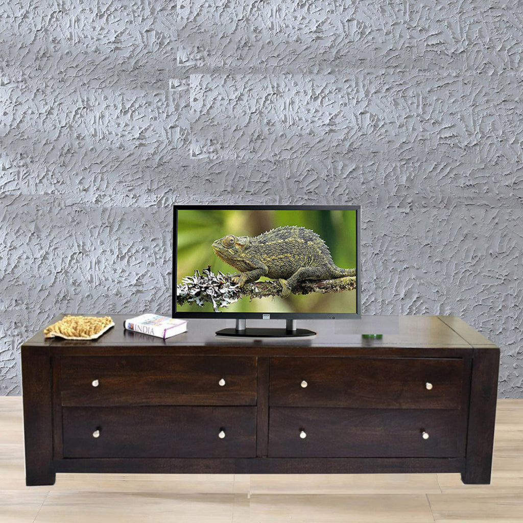 TimberTaste Solid Sheesham Wood 4DRAW  Dark Walnut TV Cabinet