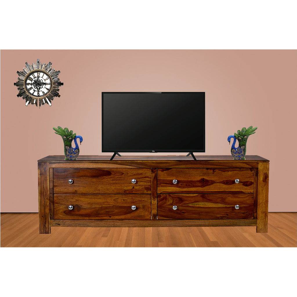 Timbertaste Solid Sheesham Wood 4DRAW TV Entertainment Unit (Color Finish- Natural Teak)