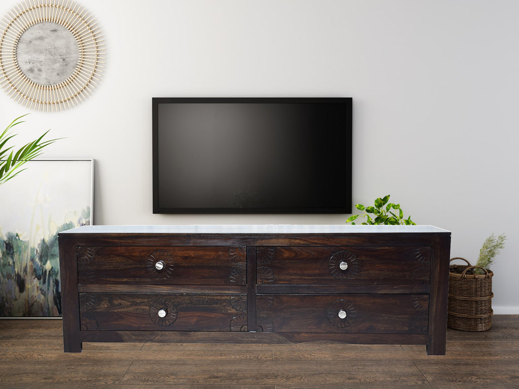 Timbertaste Solid Sheesham Wood 4DRAW TV Entertainment Unit (Color Finish- Natural Teak)