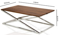 TimberTaste Solid Sheesham Wood Top Stainless Steel Base Gebi Coffee Table ( Provincial Teak) l Home Furniture| Living Room Furniture
