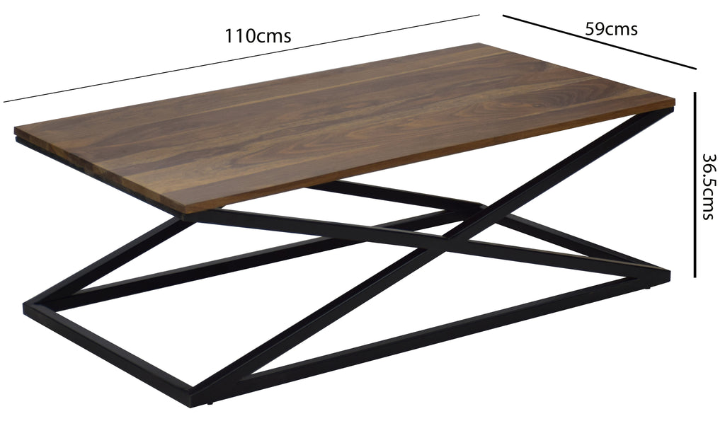 TimberTaste Solid Sheesham Wood Top Iron Base Dixie Coffee Table ( Provincial Teak) l Home Furniture| Living Room Furniture