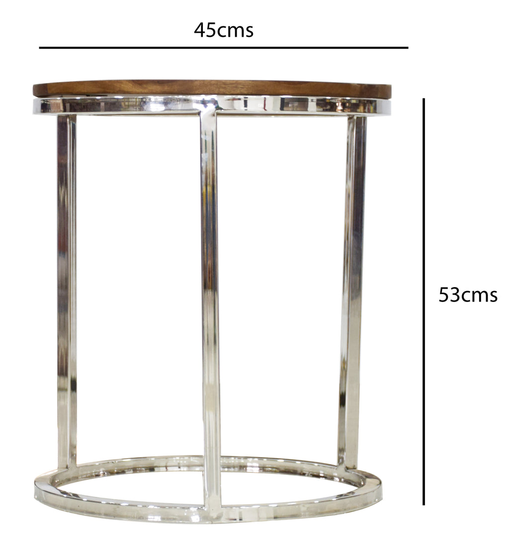 Timbertaste Solid Sheesham Wood Top Steel legs Olympia Round Accent Side Table (Provincial Teak)
