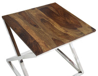Timbertaste Solid Sheesham Wood Top Stainless Steel Cross legs Jui Accent Side Table ( Provincial Teak)