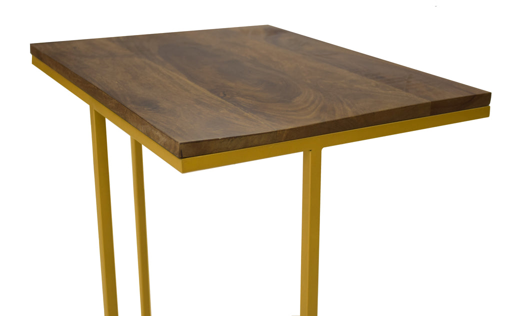 Timbertaste Solid Sheesham Wood Top And Golden Coated Iron Base Deleon C-Table for Working Adults ( Provincial Teak Finish)
