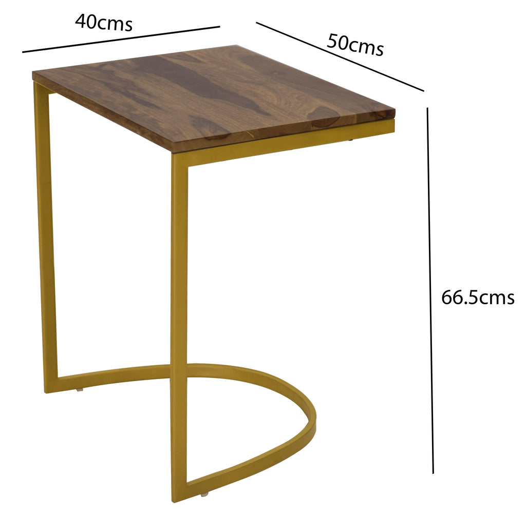 Timbertaste Solid Sheesham Wood Top And Golden Coated Iron Base Fuzi C-Table for Working Adults ( Provincial Teak Finish)