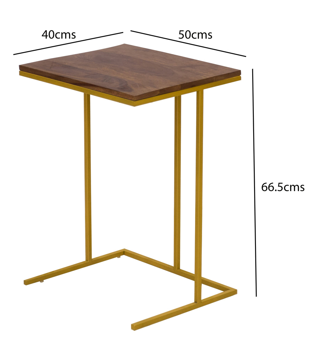 Timbertaste Solid Sheesham Wood Top And Golden Coated Iron Base Deleon C-Table for Working Adults ( Provincial Teak Finish)