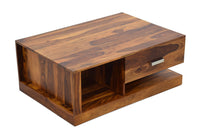 TimberTaste Sheesham Wood 1 Draw Akira Natural Teak Finish Coffee Centre Table Teapoy, daintree, Solid wood, wooden