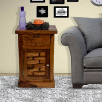 TimberTaste Sheesham Wood 1 Draw ALASKA Natural Teak Finish Side End Corner Table