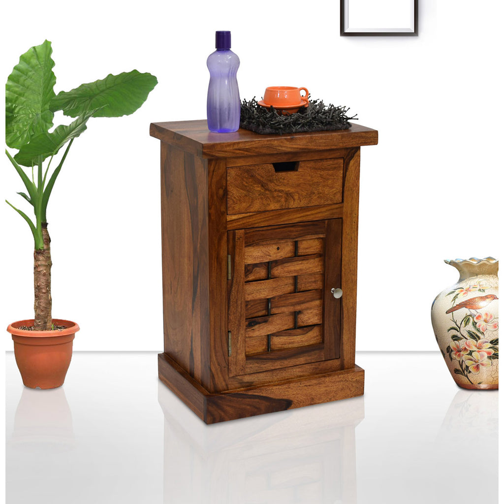 TimberTaste Sheesham Wood 1 Draw ALASKA Teak Finish Side End Corner Table