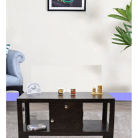 TimberTaste Sheesham Wood 1 Draw with Cabinet ALFA Dark Walnut Coffee Center Table Teapoy