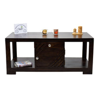 TimberTaste Sheesham Wood 1 Draw with Cabinet ALFA Dark Walnut Coffee Center Table Teapoy