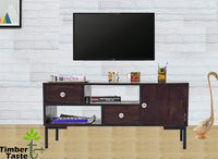 TimberTaste Sheesham Solid Wood 1 Meter Aqua Dark Walnut Lacquer Finish TV Unit Cabinet.