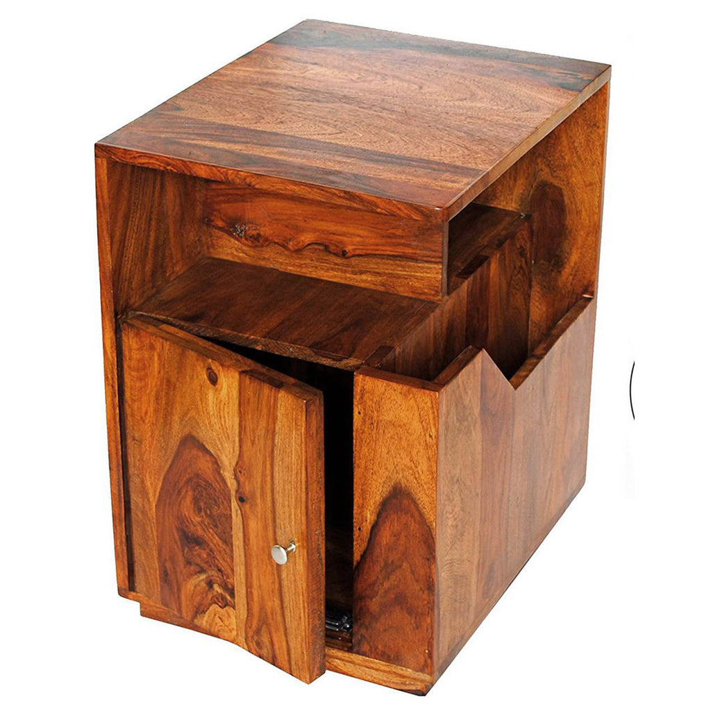TimberTaste Sheesham Wood ASTRO Side Table Megazine Stand Natural Teak Finish