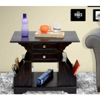 TimberTaste Sheesham Wood 2 Draw BALA Side Table Megazine stand Dark Walnut Finish