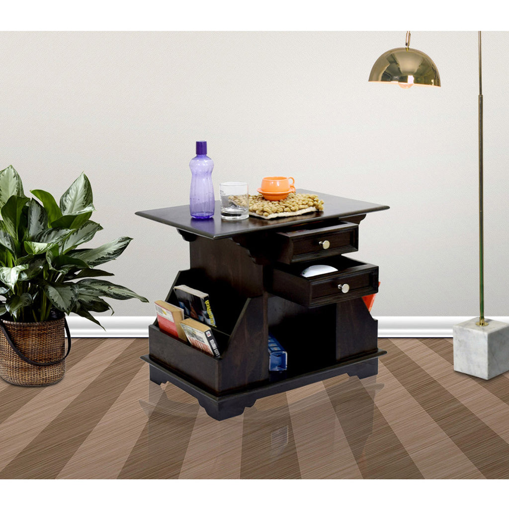 TimberTaste Sheesham Wood 2 Draw BALA Side Table Megazine stand Dark Walnut Finish