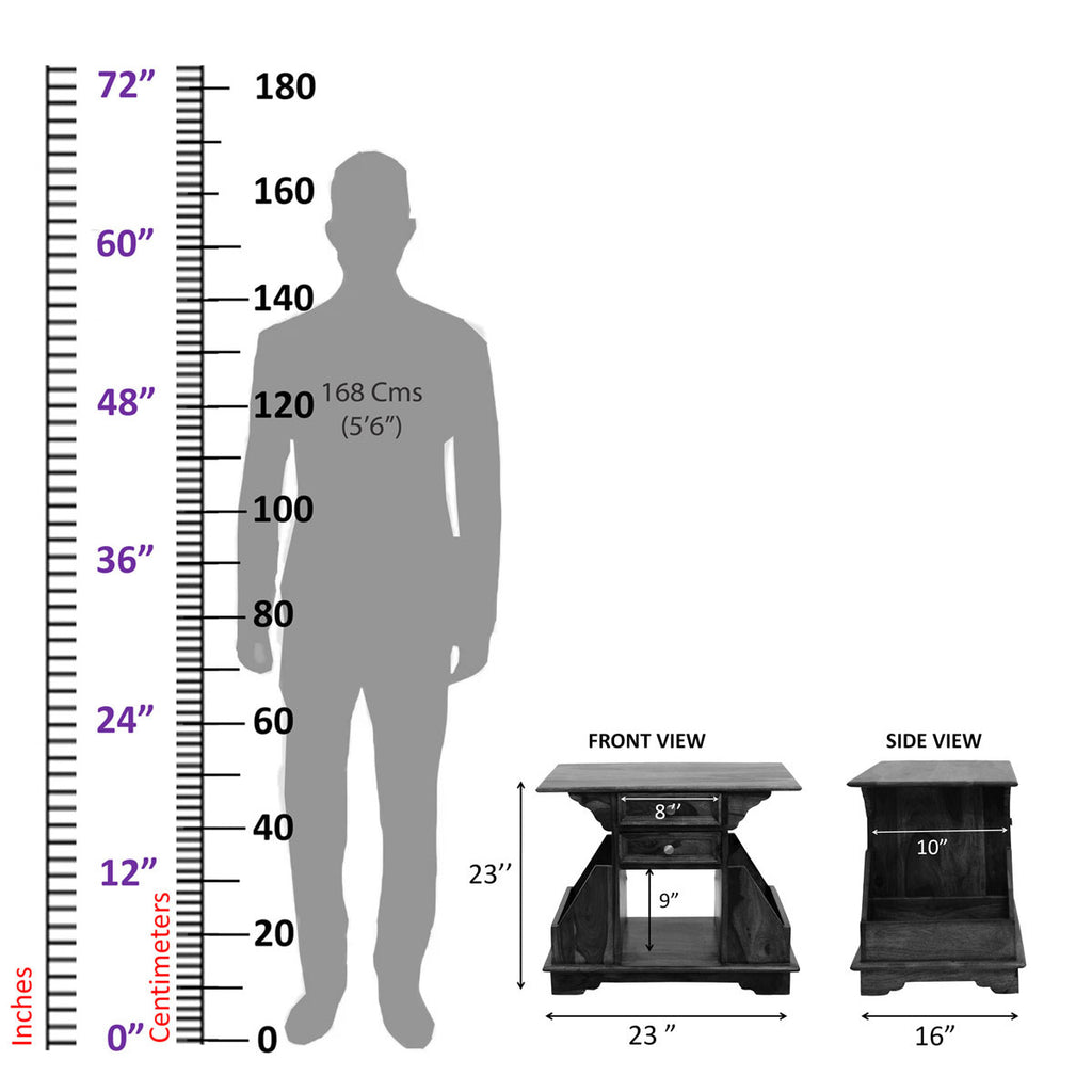 TimberTaste Sheesham Wood 2 Draw BALA Side Table Megazine stand Teak Finish