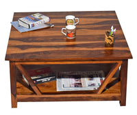 Timbertaste Sheesham Solid Wood BINGO Natural Teak Finish Coffee Center Table Teapoy, Sheesham wood coffee table, rosewood, center table, solid wood table, teapoy, fish tank stand Teak Finish